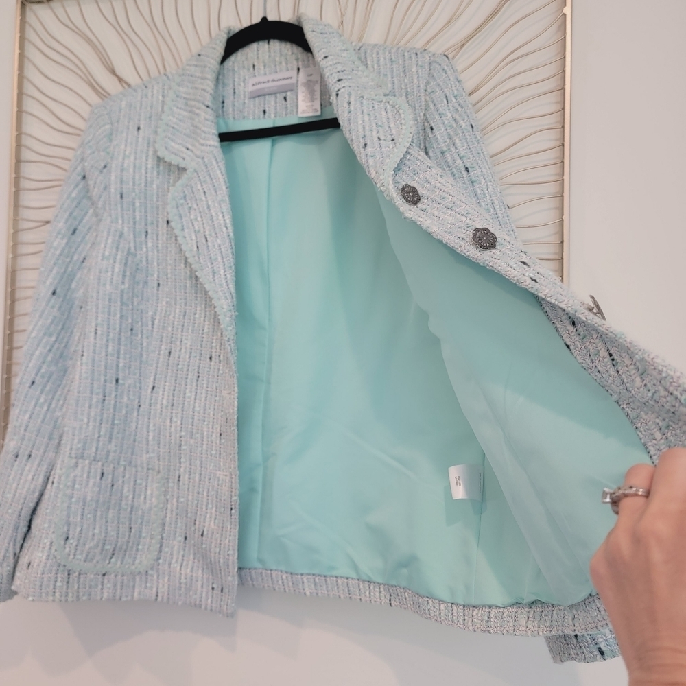 Alfred Dunner Blue White Aqua Boucle Tweed Suit Blazer Jacket 14 Petite - Picture 12 of 15
